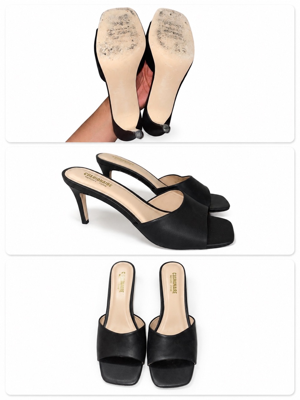 Cushionaire Black Open-Toe Slip-On Mule Heels